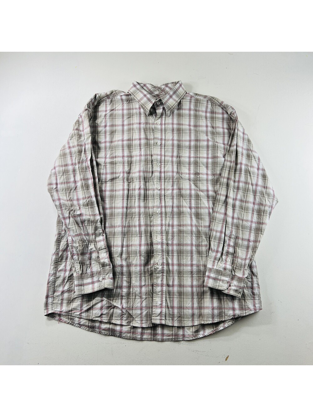 Roper Western Button Down Shirt L/S Beige Red Plaid Mens Size XL